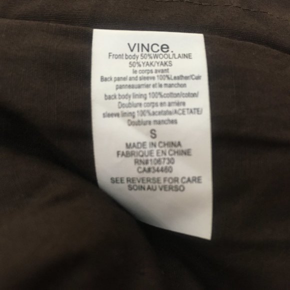 Vince Leather Wool Yak Ribbed Knit Open Jacket Size Small Old Money Quiet Luxury - Picture 8 of 9